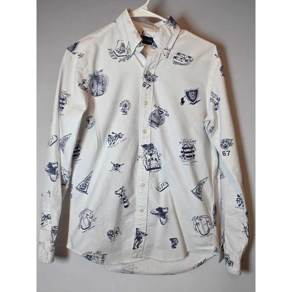 RALPH LAUREN Mens XS Collegiate Varsity Preppy Icons Long Sleeve Oxford Shirt